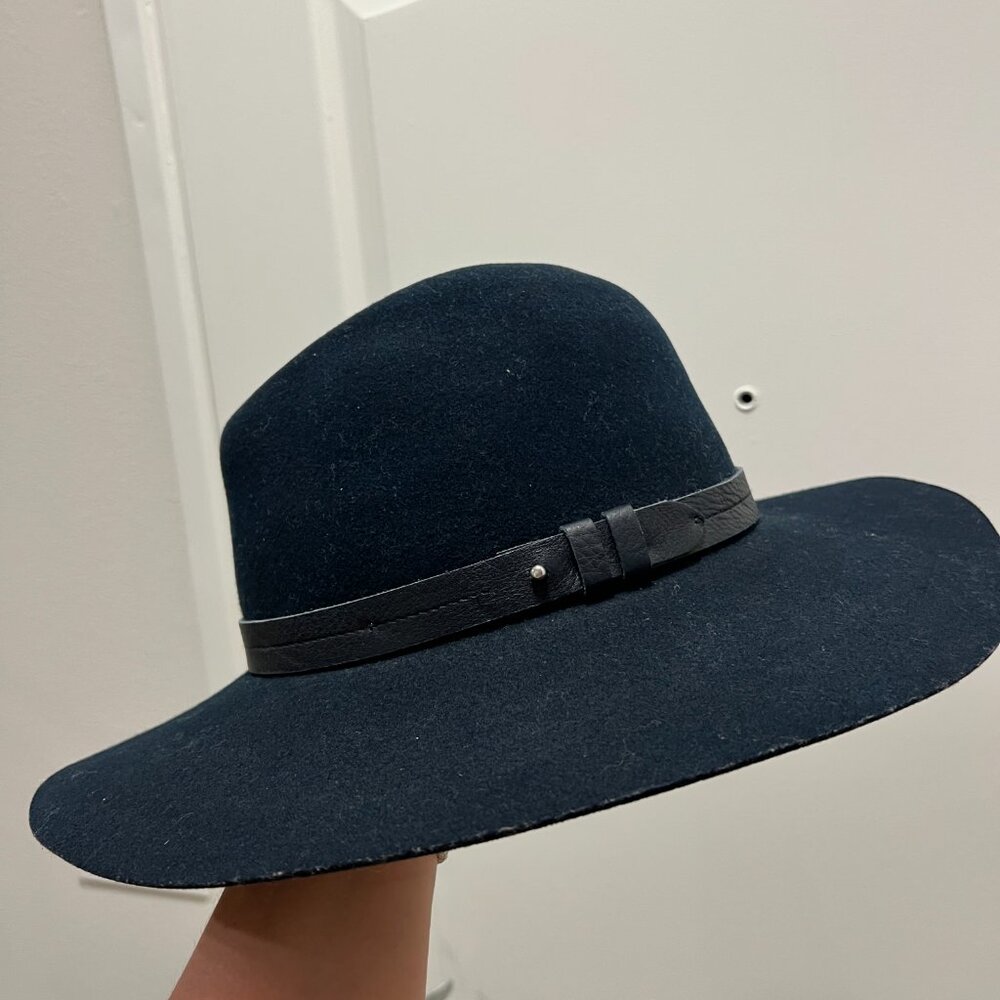Rag & Bone Navy Wool & Leather Trim Wide Brim Fedora Hat L - Picture 4 of 8